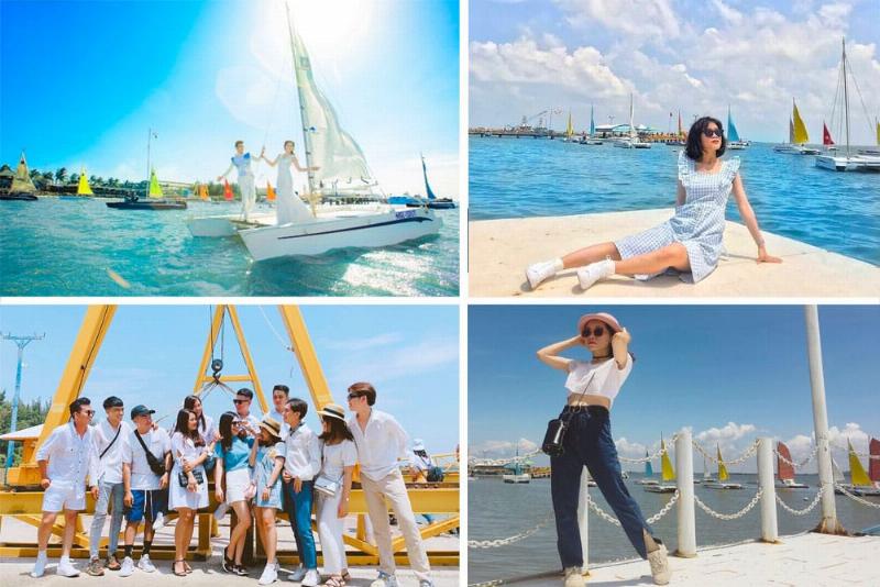 Tượng Chúa Kitô Vua Vũng Tàu nhìn từ xa với bầu trời xanh và biển rộng